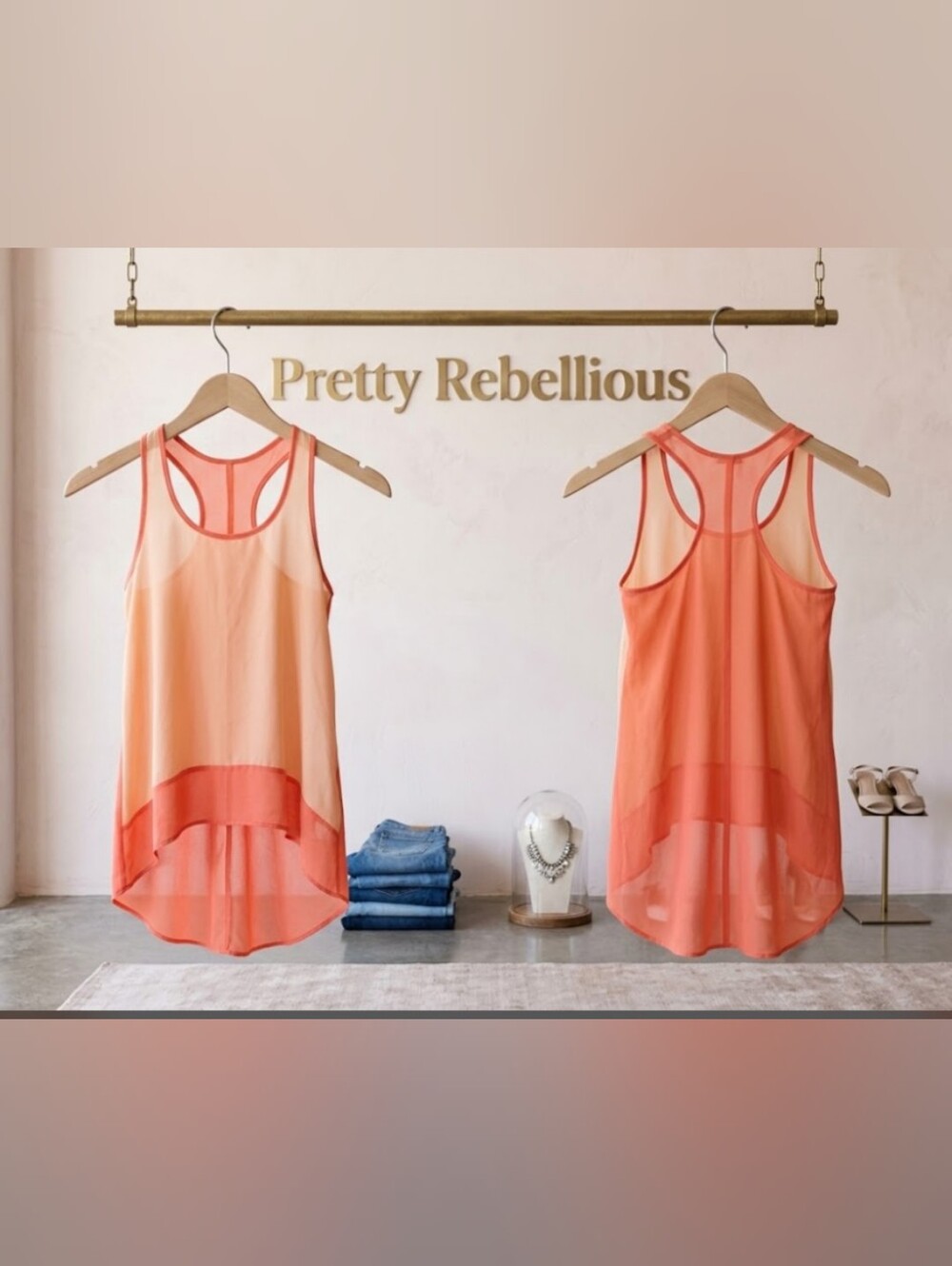 Pretty Rebellious Two-Tone Peach High-Low Tank Top